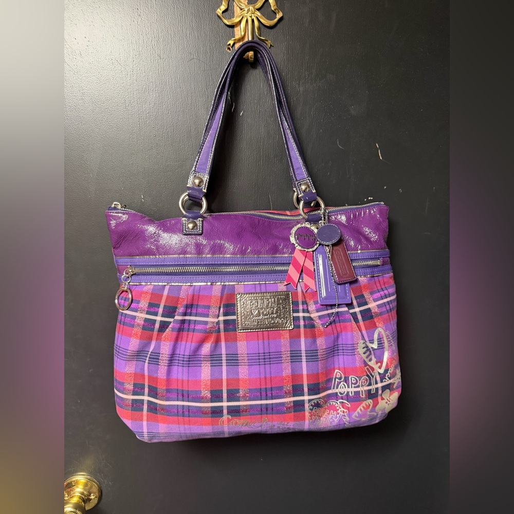 Coach Purple Plaid Shoulder Bag